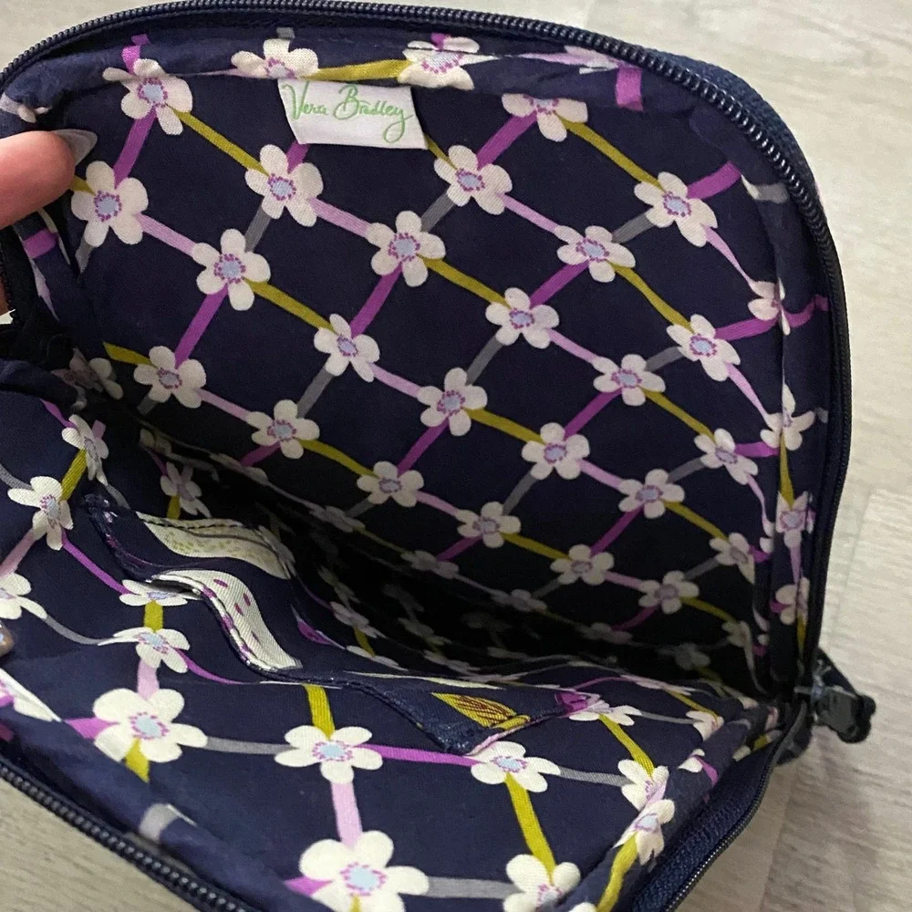 Vera Bradley Cosmetic Bag Women Small Navy Purple Floral Quilted Pouch